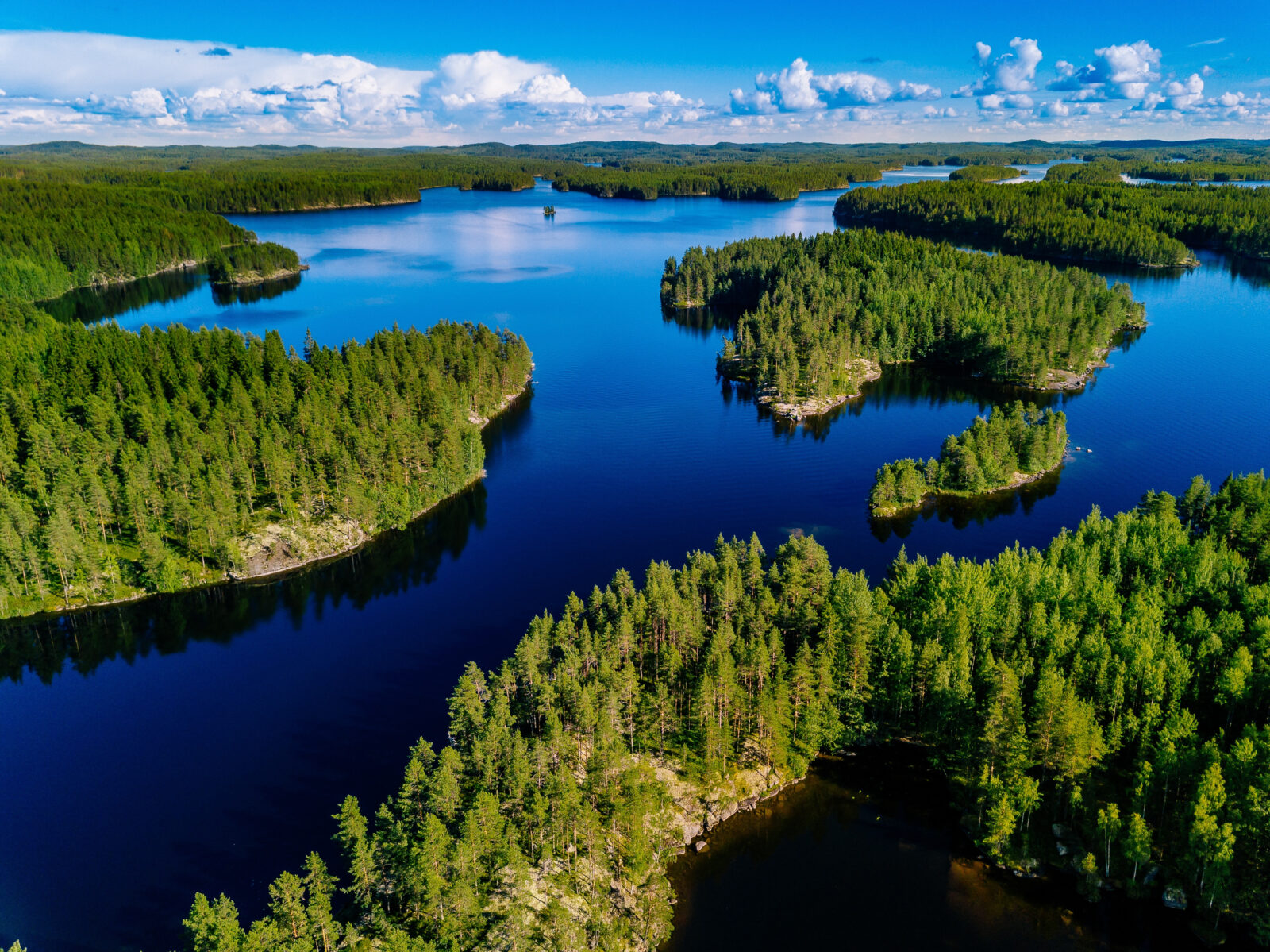 An image of a lake filled with tree-covered islands
